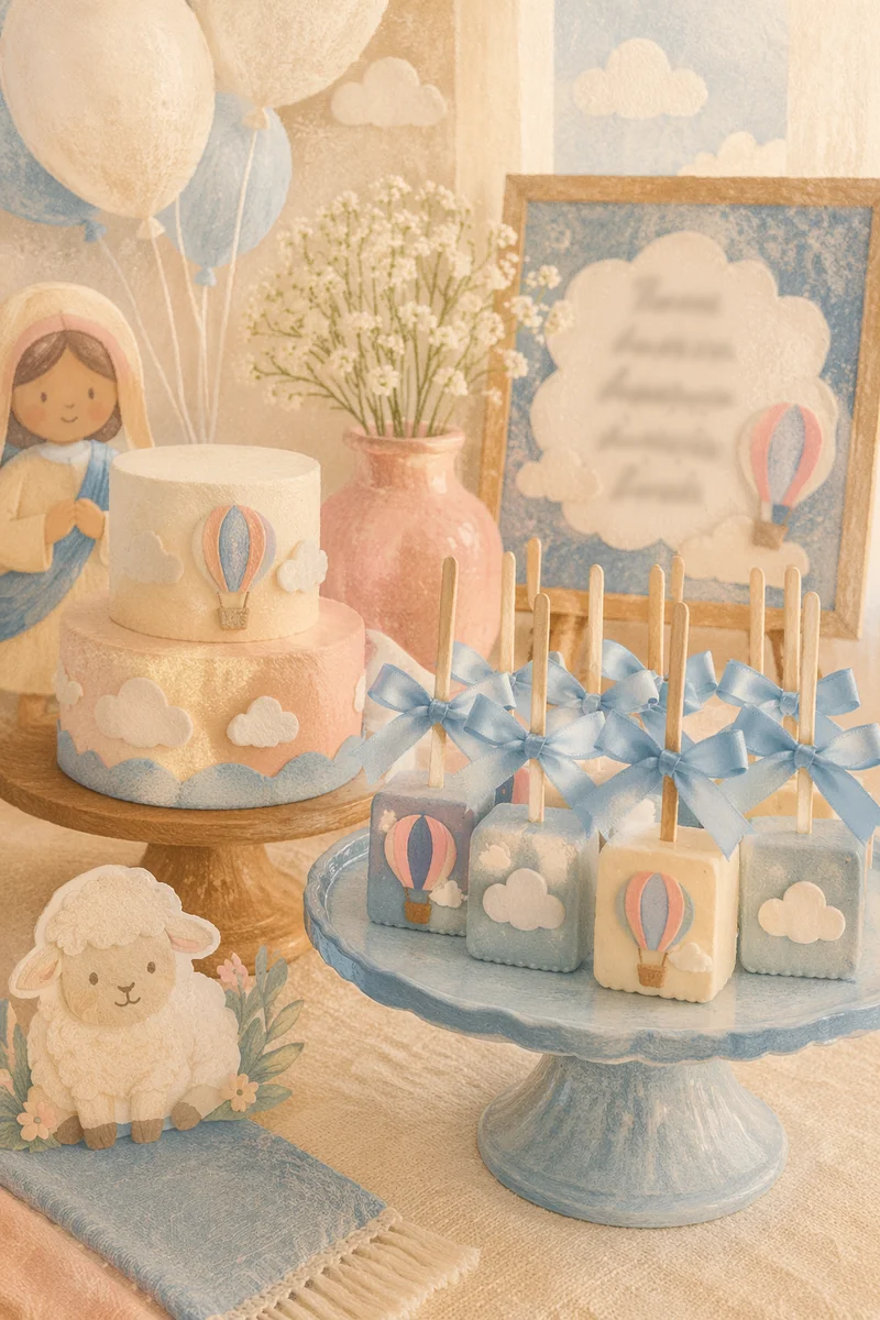 Pastel Baby Shower Dessert Table Close-Up