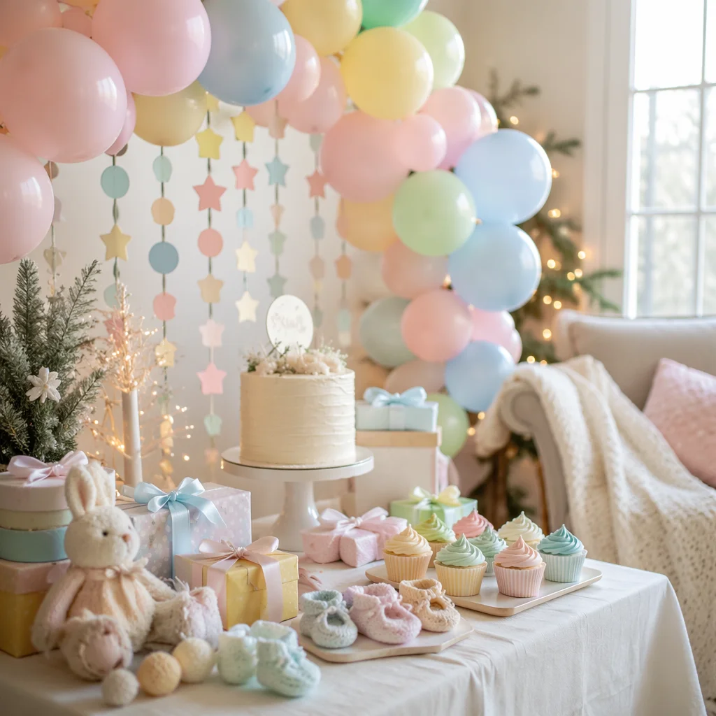 Pastel Baby Shower Holiday Living Room Decor