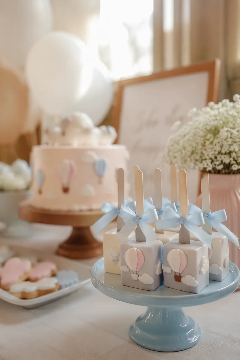 Pastel Baby Shower Dessert Table Close-Up
