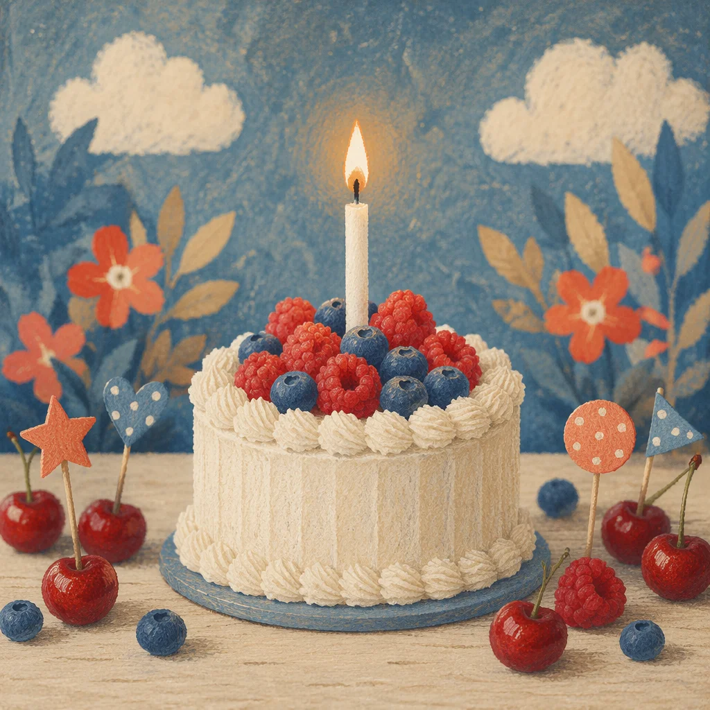 Birthday Cake With Candle and Fresh Berries