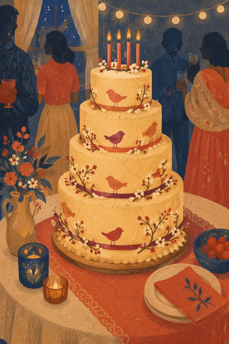 Warm Folk Art Birthday Cake Celebration