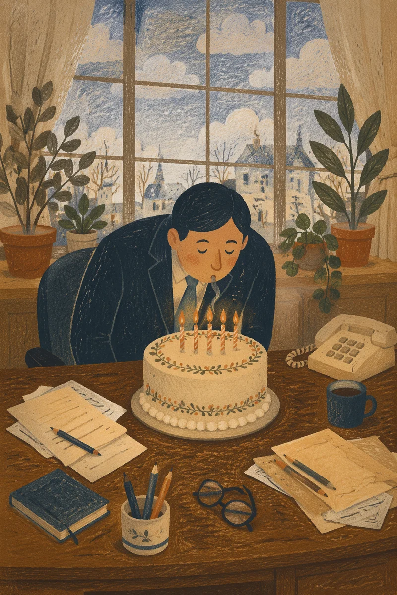 Cozy Office Birthday Candle Celebration