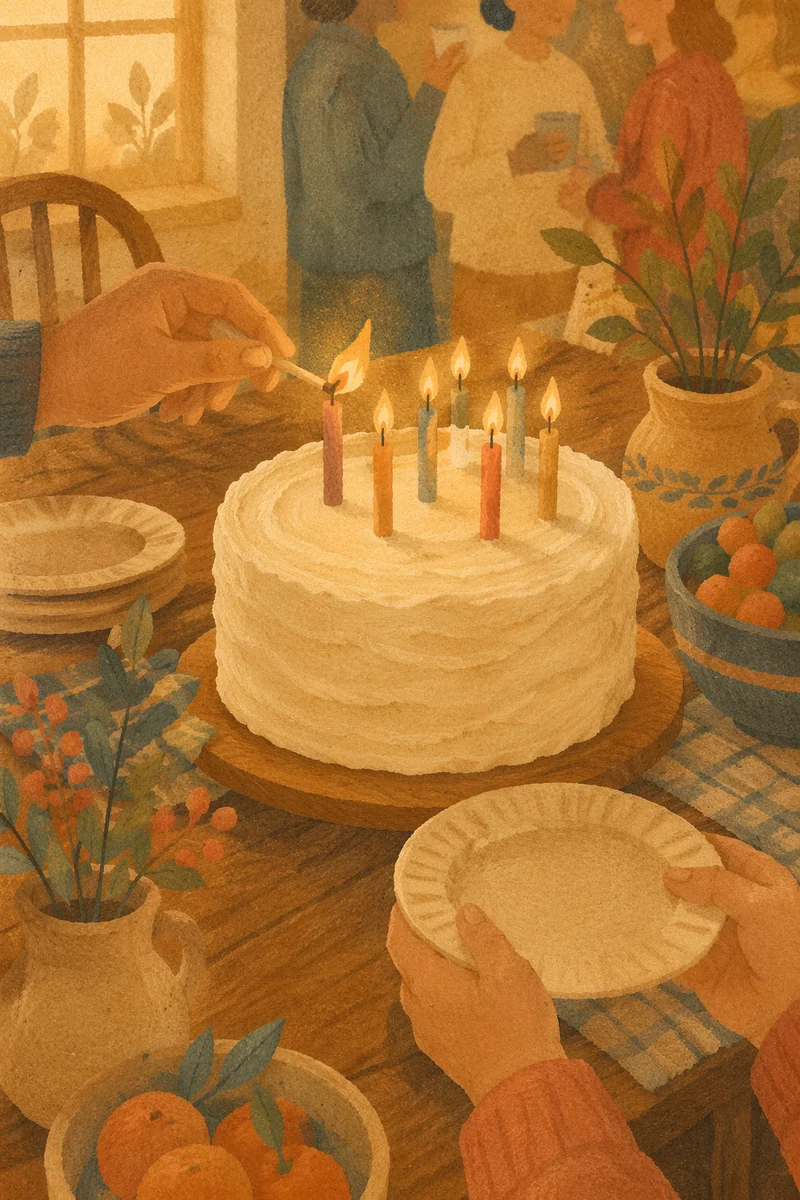 Warm Candlelit Birthday Cake Fellowship Celebration