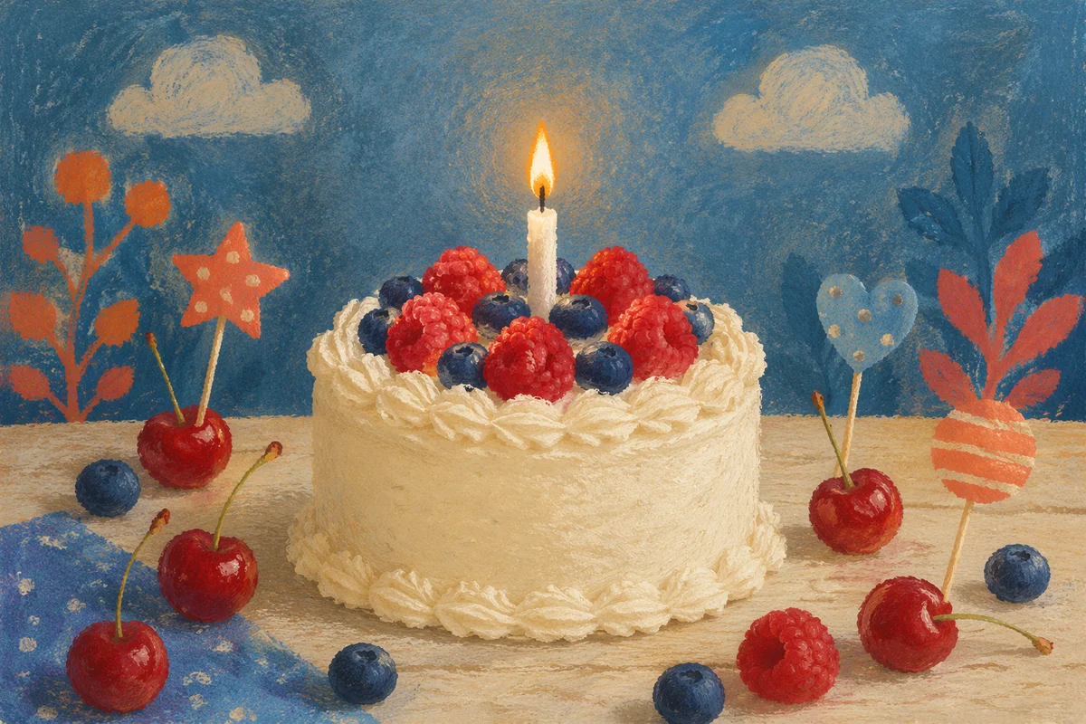 Birthday Cake With Candle and Fresh Berries
