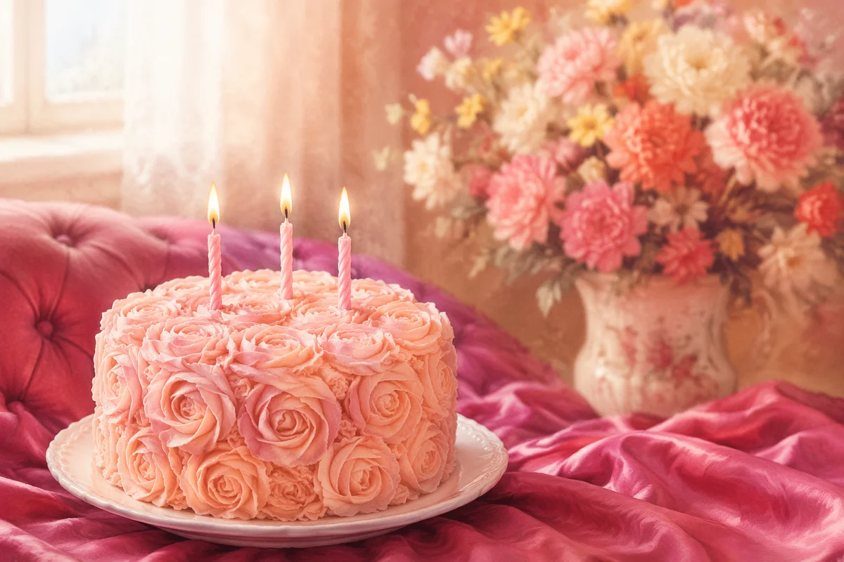 Pink Birthday Cake With Lit Candles