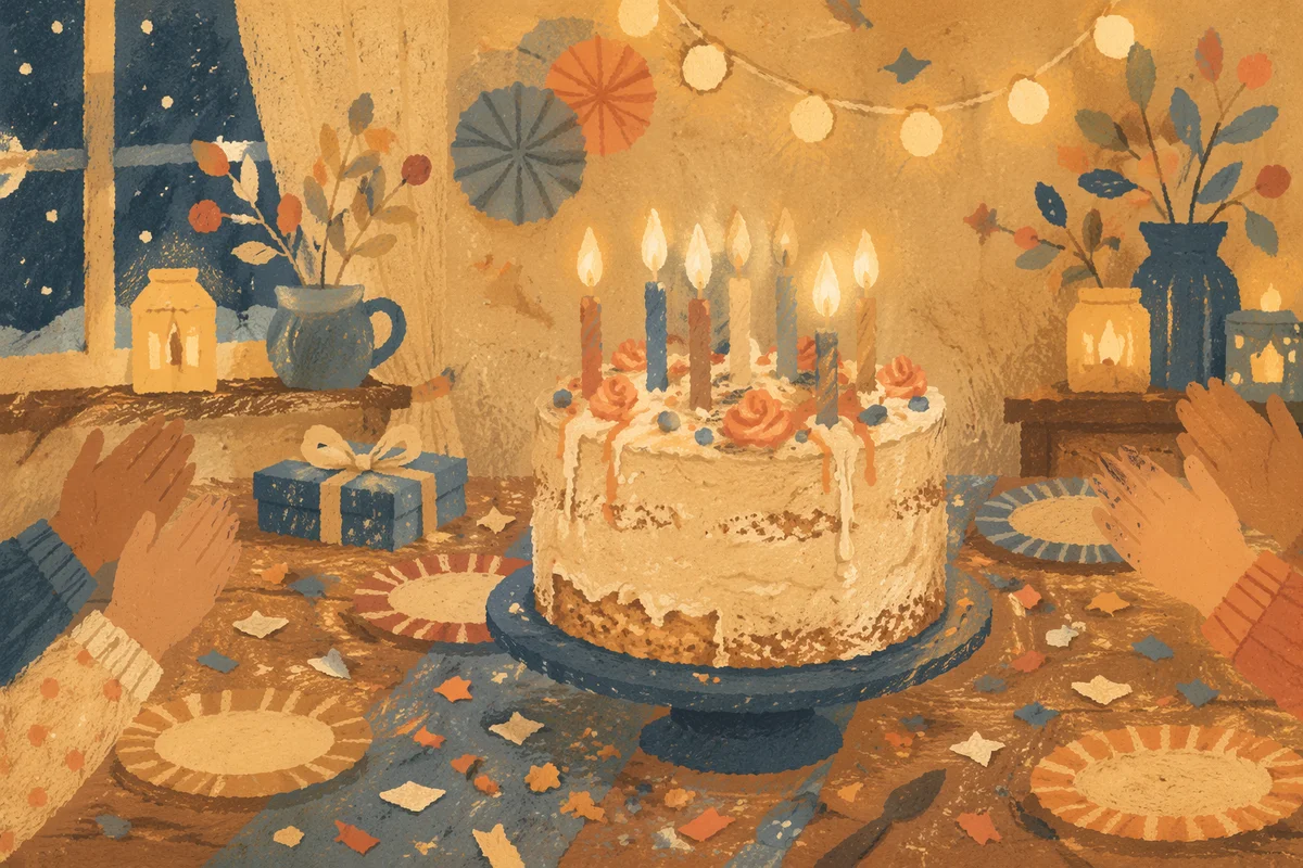 Cozy Birthday Cake with Glowing Candles