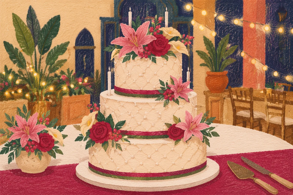 Elegant Birthday Cake with Candles and Flowers