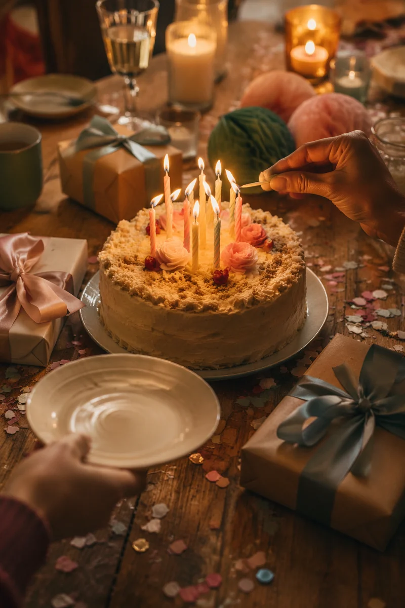Cozy Birthday Cake Candle Celebration Scene
