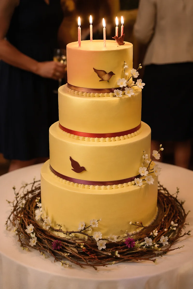 Warm Candlelit Four Tier Birthday Cake