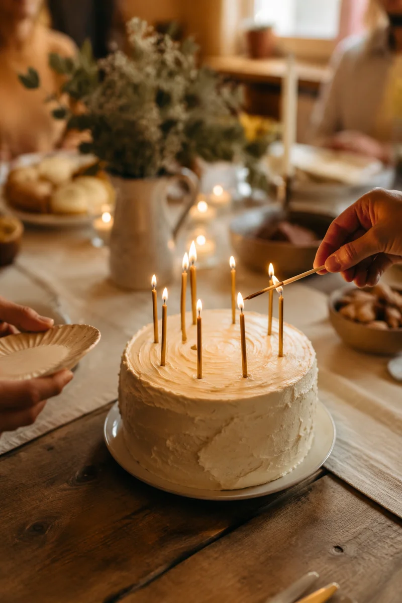 Candlelit Birthday Cake in Home Fellowship
