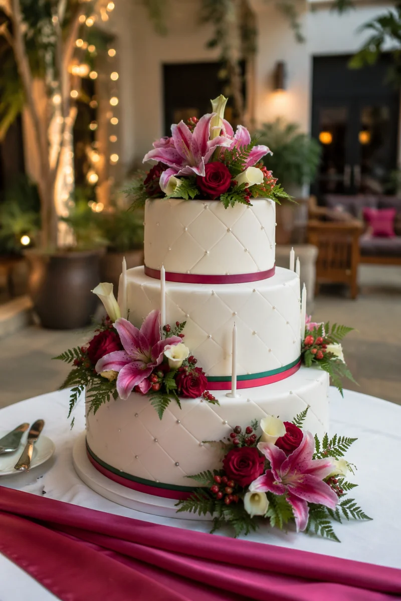 Elegant Birthday Cake with Candles and Flowers