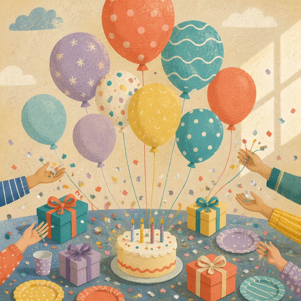 Colorful Birthday Balloons and Confetti Celebration