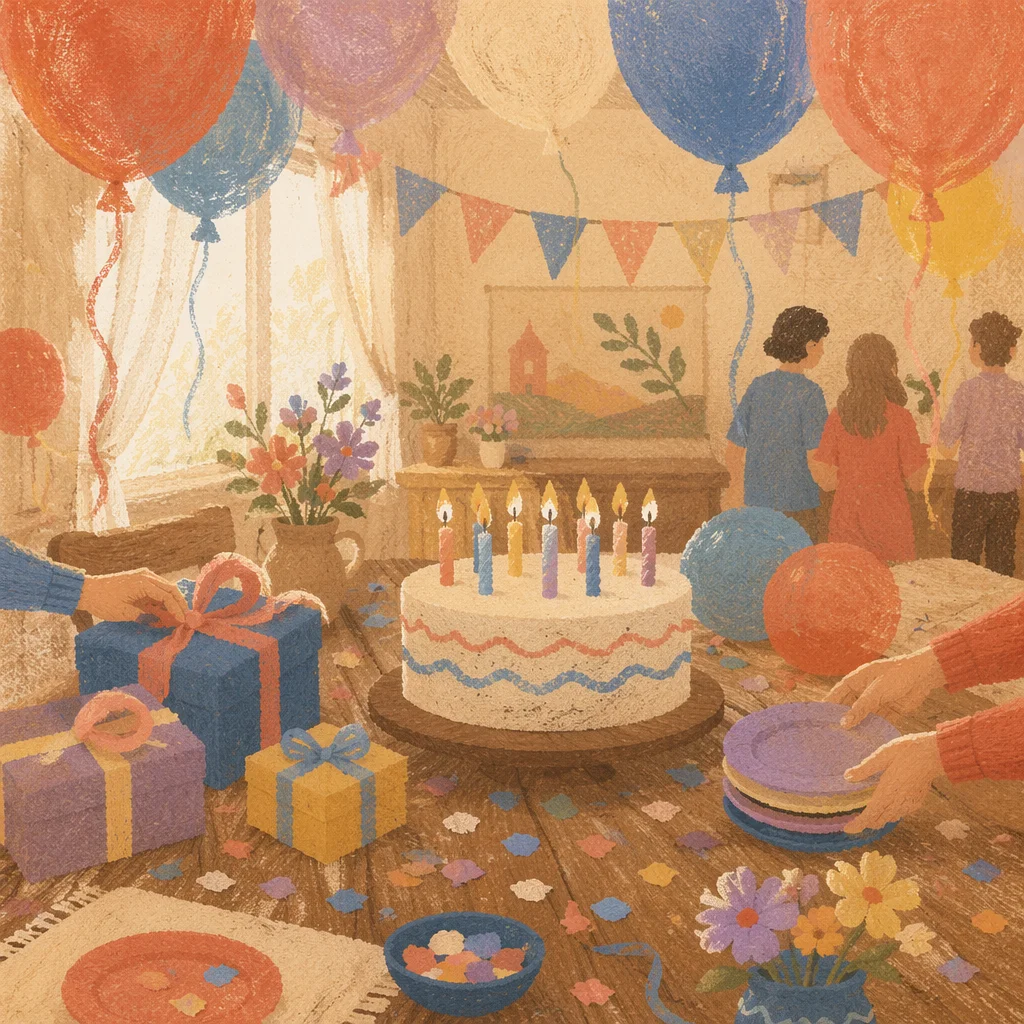Joyful Birthday Celebration With Balloons and Confetti