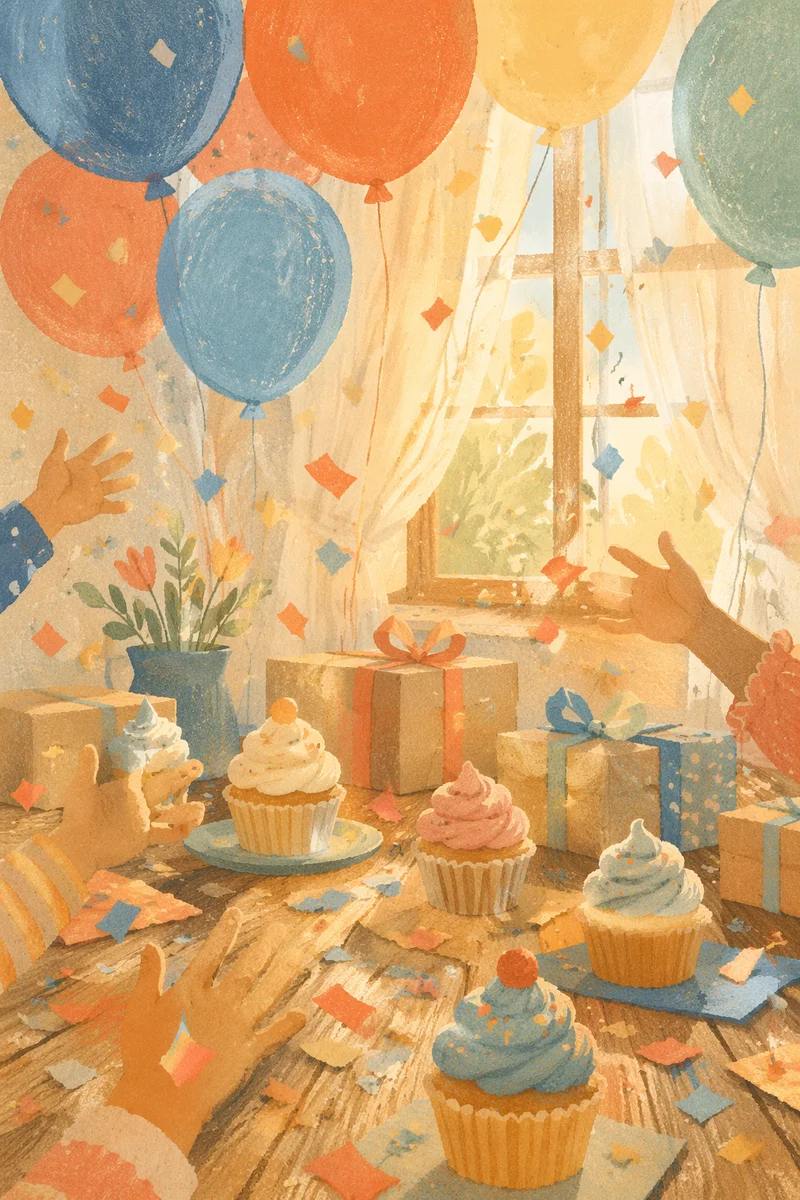 Joyful Birthday Balloons and Confetti Celebration