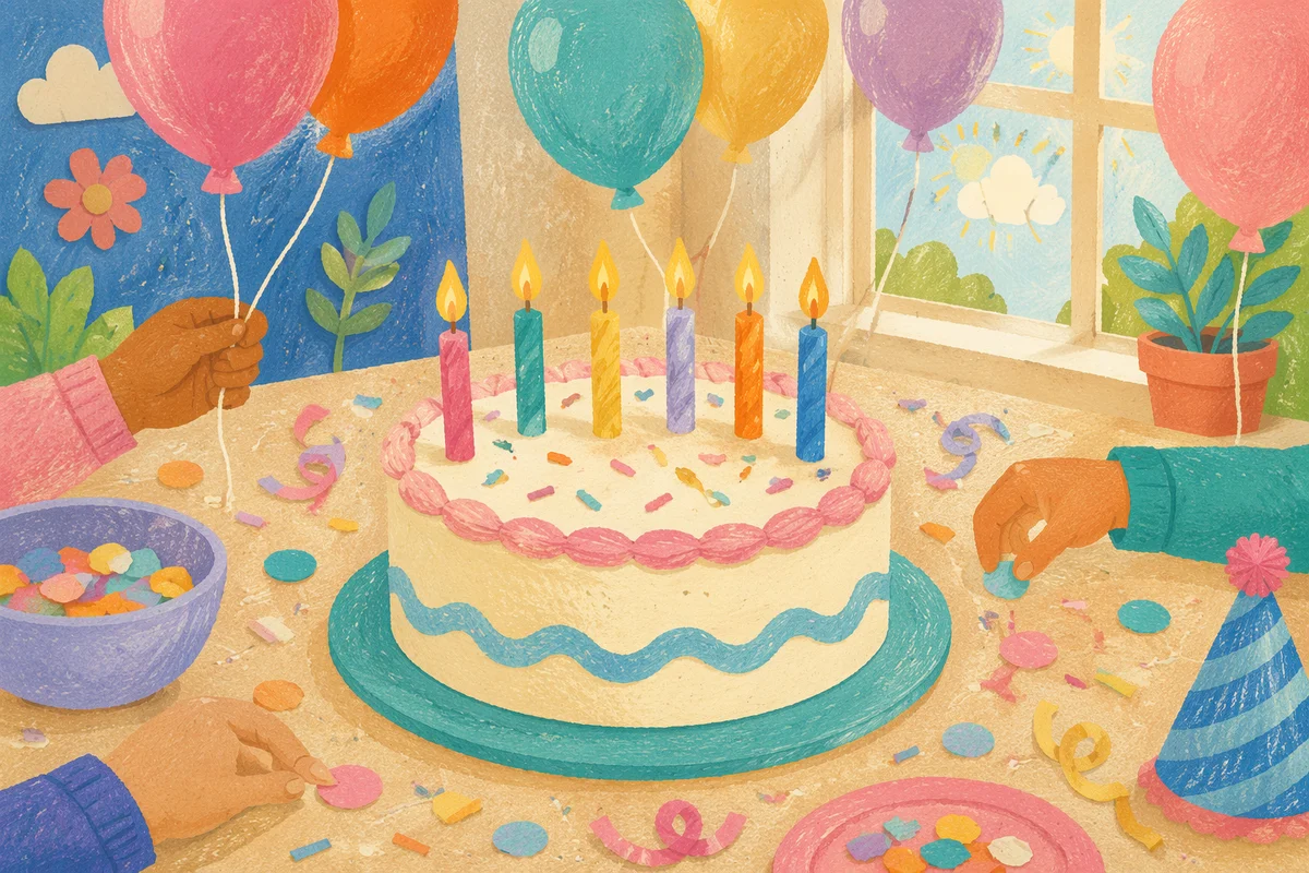 Colorful Birthday Party with Balloons and Confetti