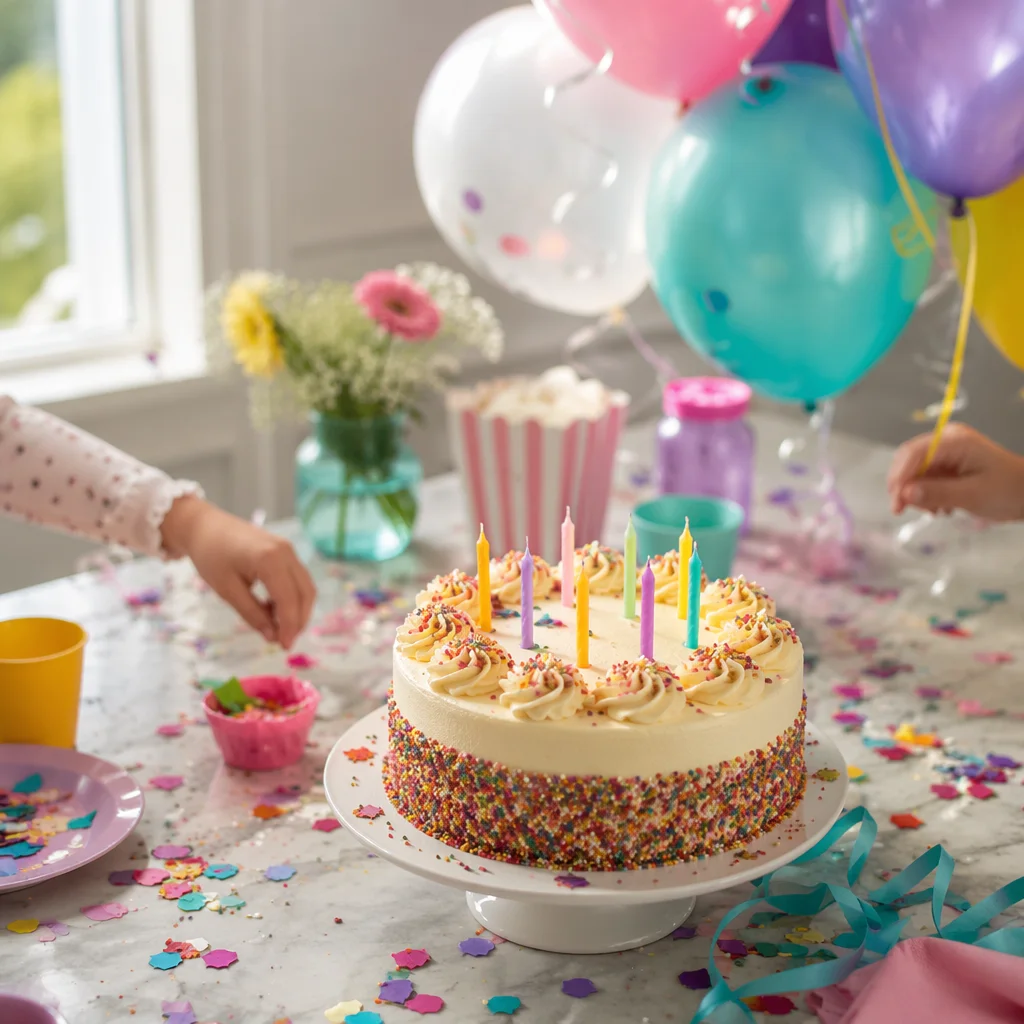 Colorful Birthday Party with Balloons and Confetti