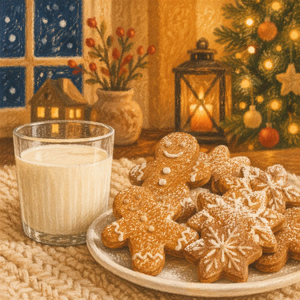 Cozy Christmas Gingerbread Cookies and Milk