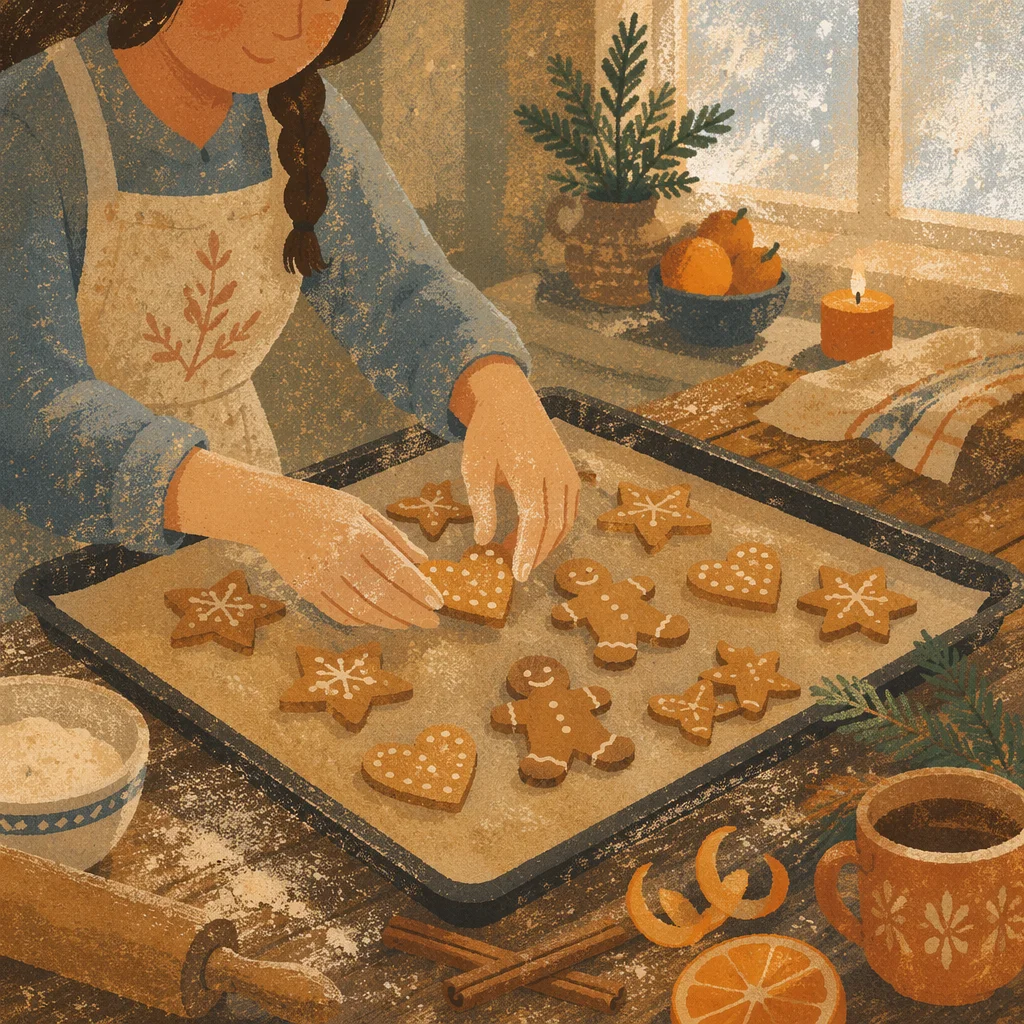 Cozy Christmas Gingerbread Baking Scene