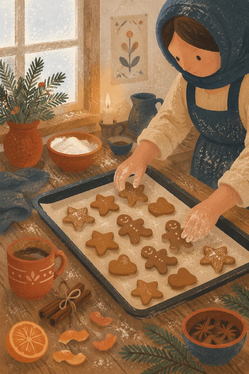 Cozy Christmas Gingerbread Baking Scene