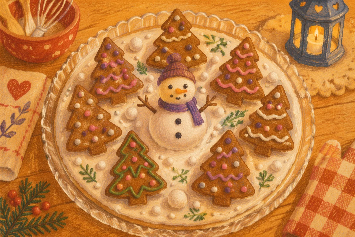 Festive Gingerbread Cookies on Glass Plate