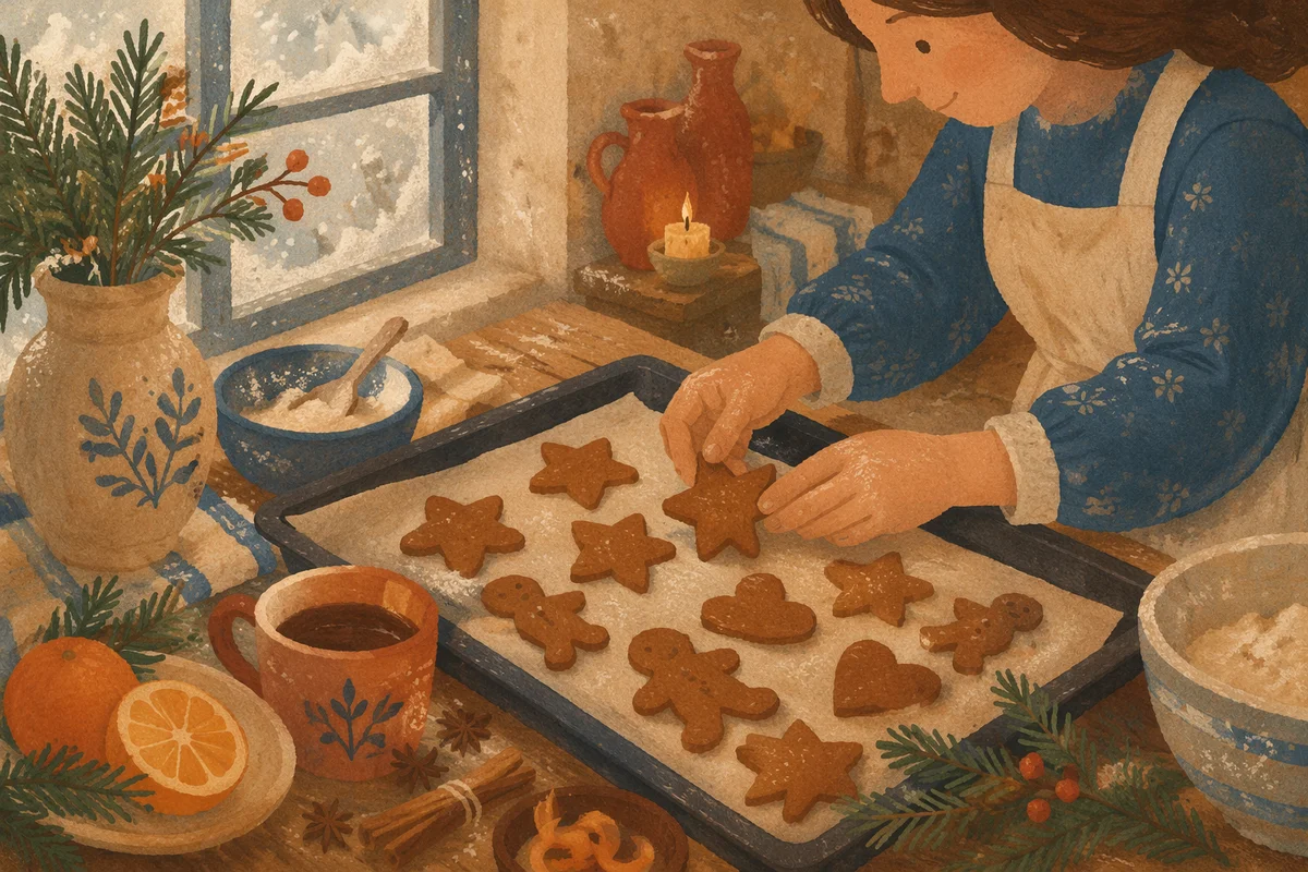 Cozy Christmas Gingerbread Baking Scene
