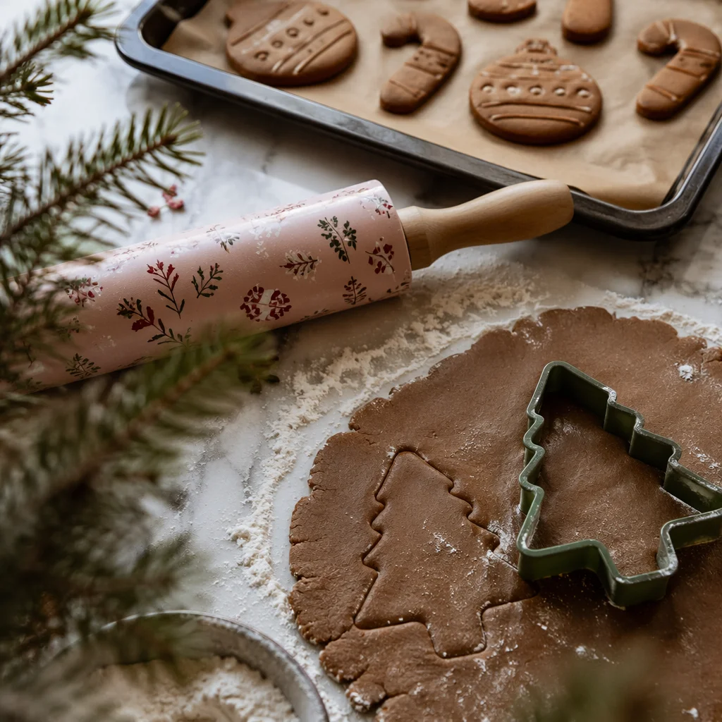 Festive Gingerbread Cookies Baking in Winter Kitchen