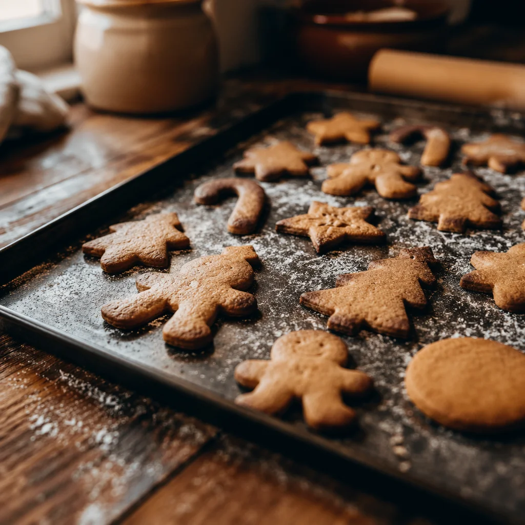 Fresh Gingerbread Christmas Cookies on Baking Tray