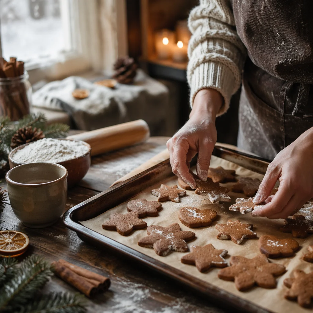 Cozy Christmas Gingerbread Baking Scene