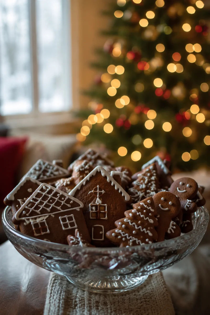 Festive Gingerbread Cookies by Christmas Tree Lights