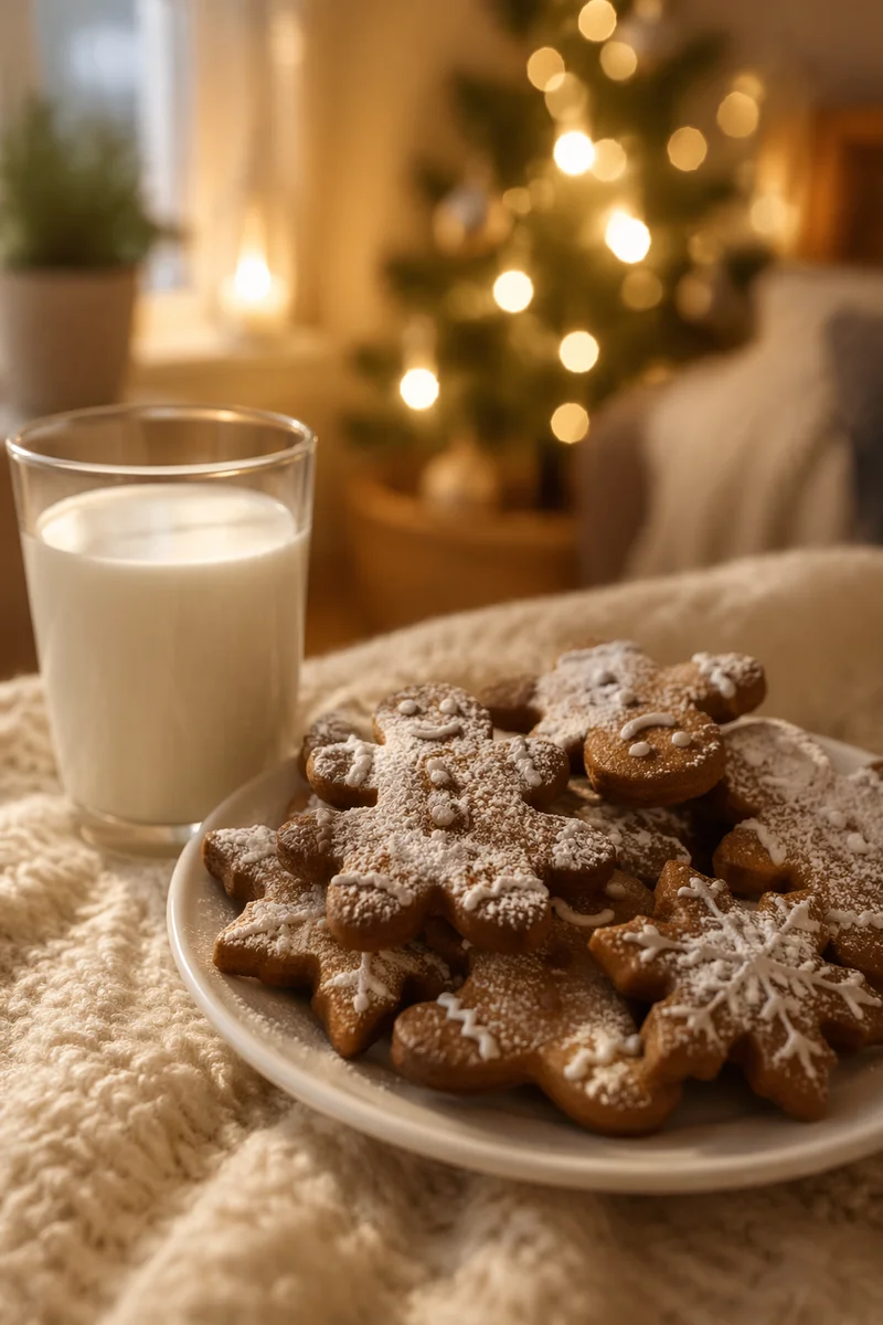 Cozy Christmas Gingerbread Cookies and Milk