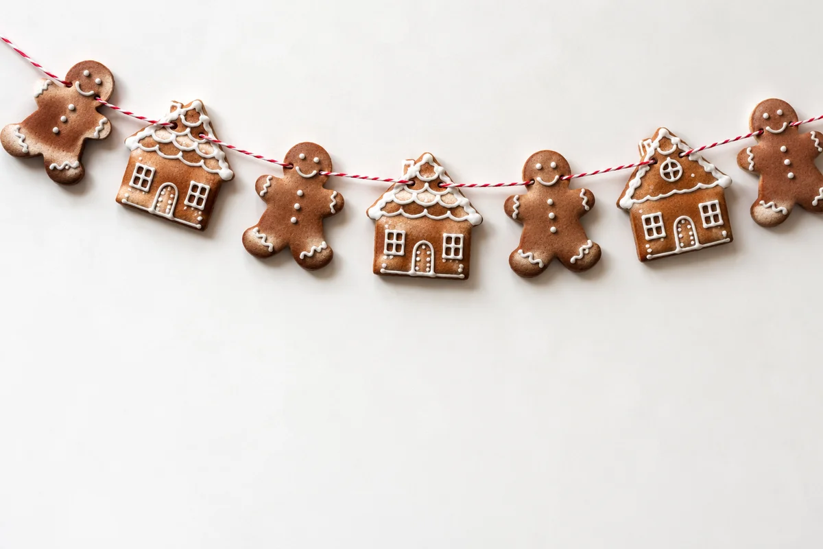 Festive Gingerbread Cookie Garland on White