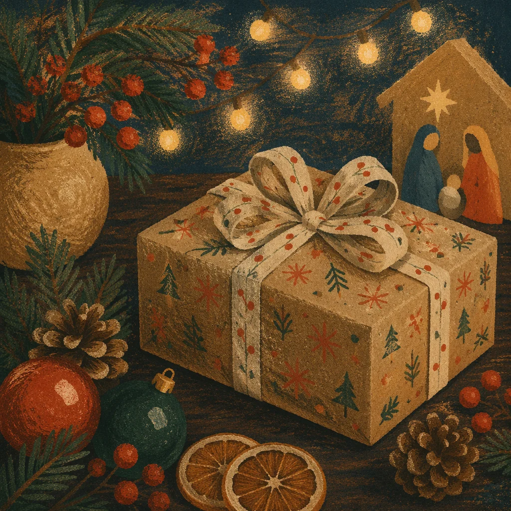 Rustic Christmas Gift Box With Pine Decor
