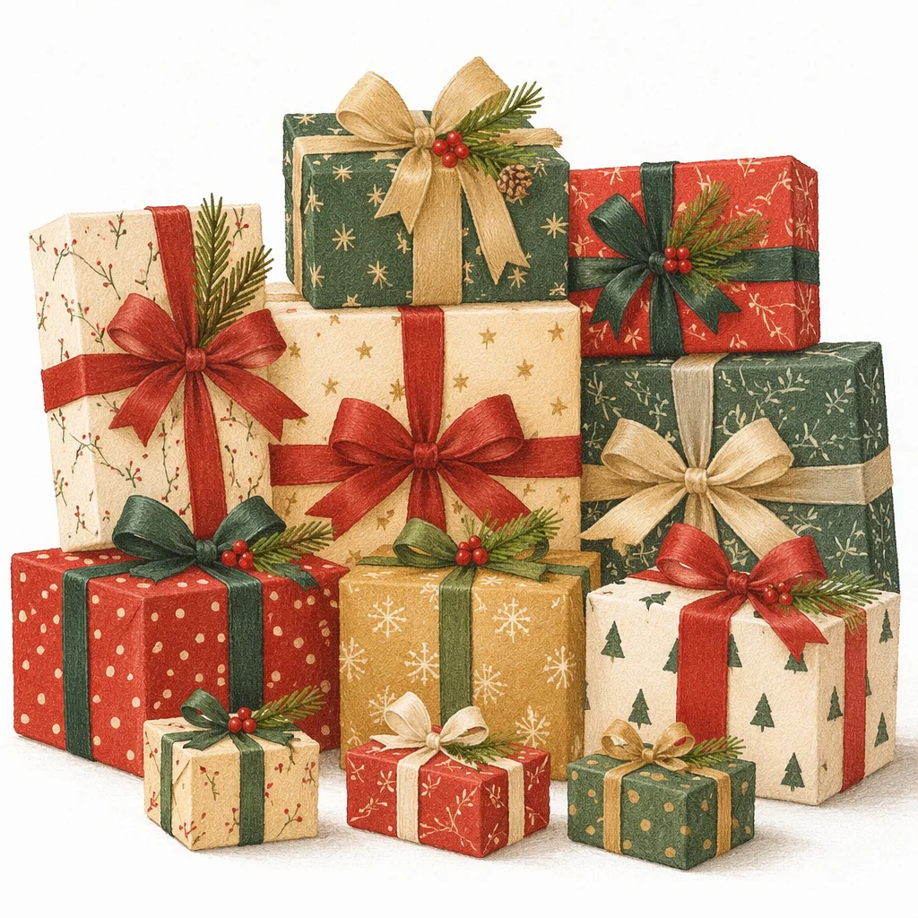 Festive Christmas Gift Boxes with Ribbon Bows