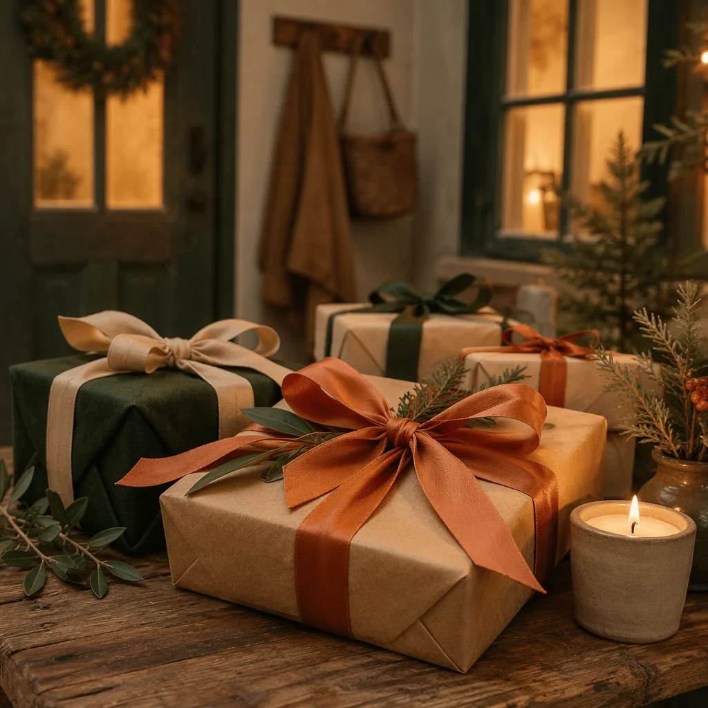 Rustic Christmas Gift Boxes with Candlelight