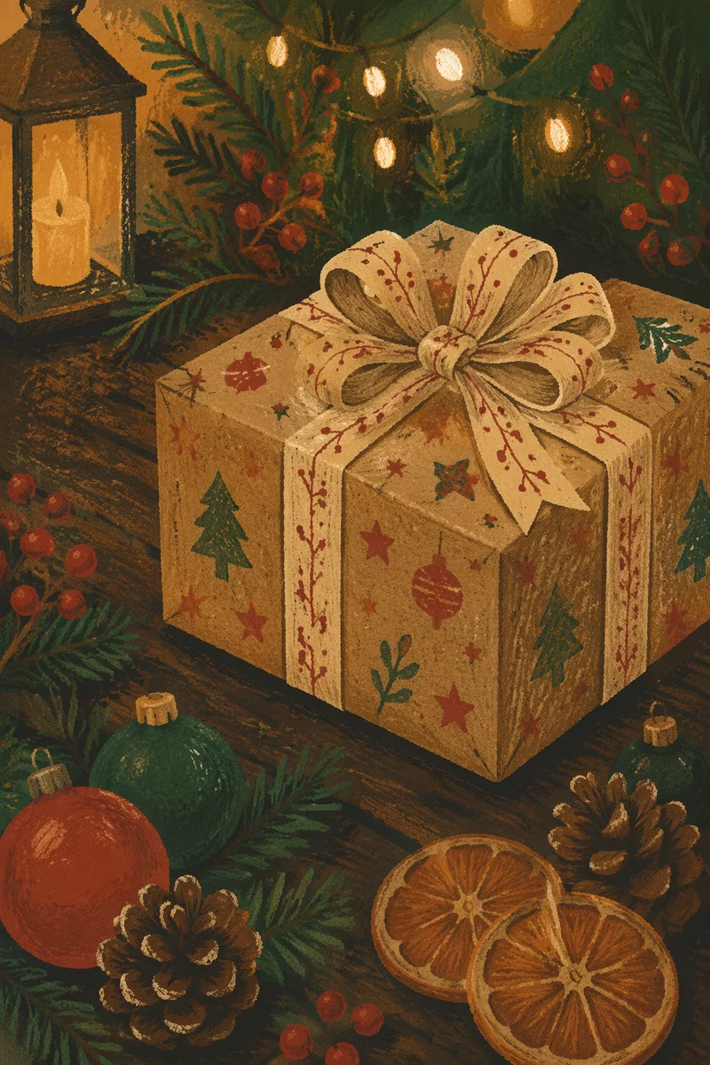 Rustic Christmas Gift With Ribbon Bow