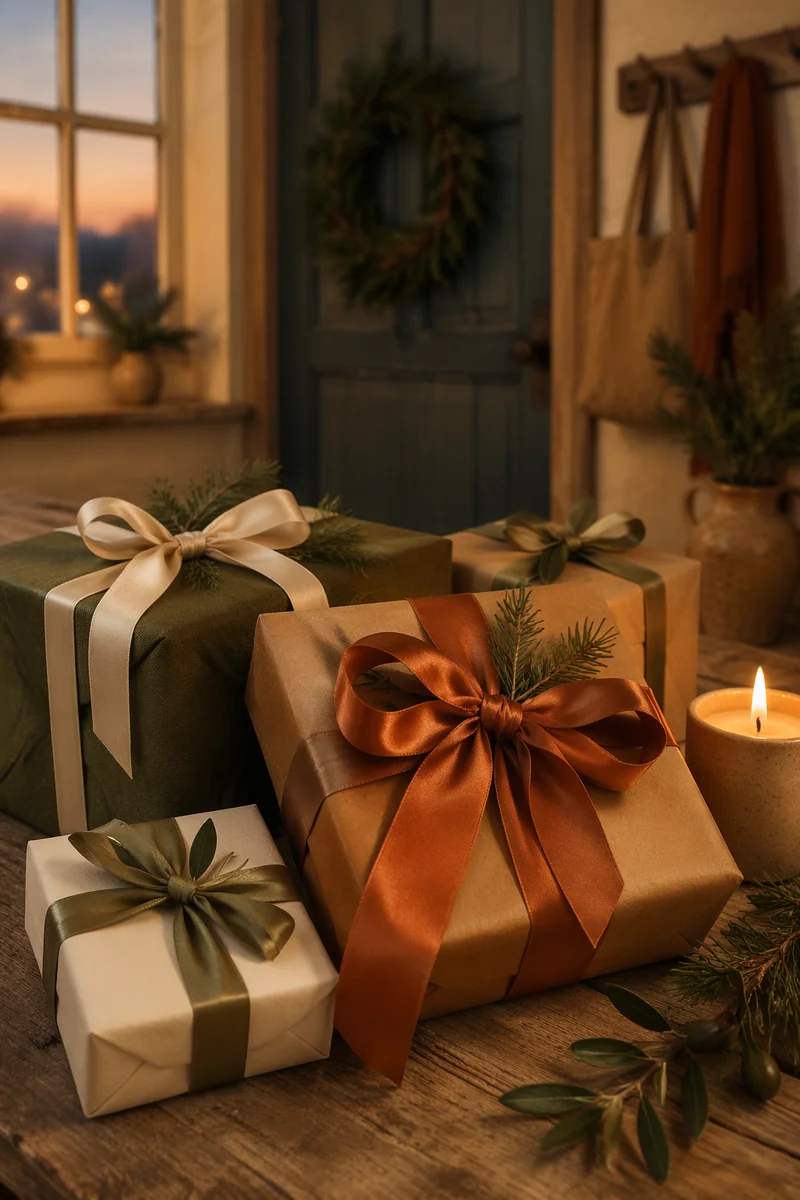 Rustic Christmas Gift Boxes with Candle Glow