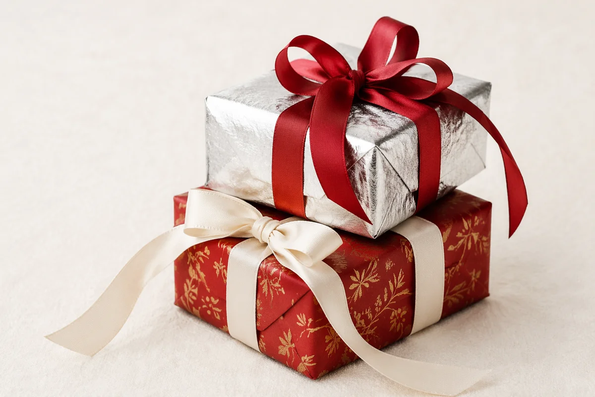 Elegant Christmas Gift Boxes With Red Ribbon