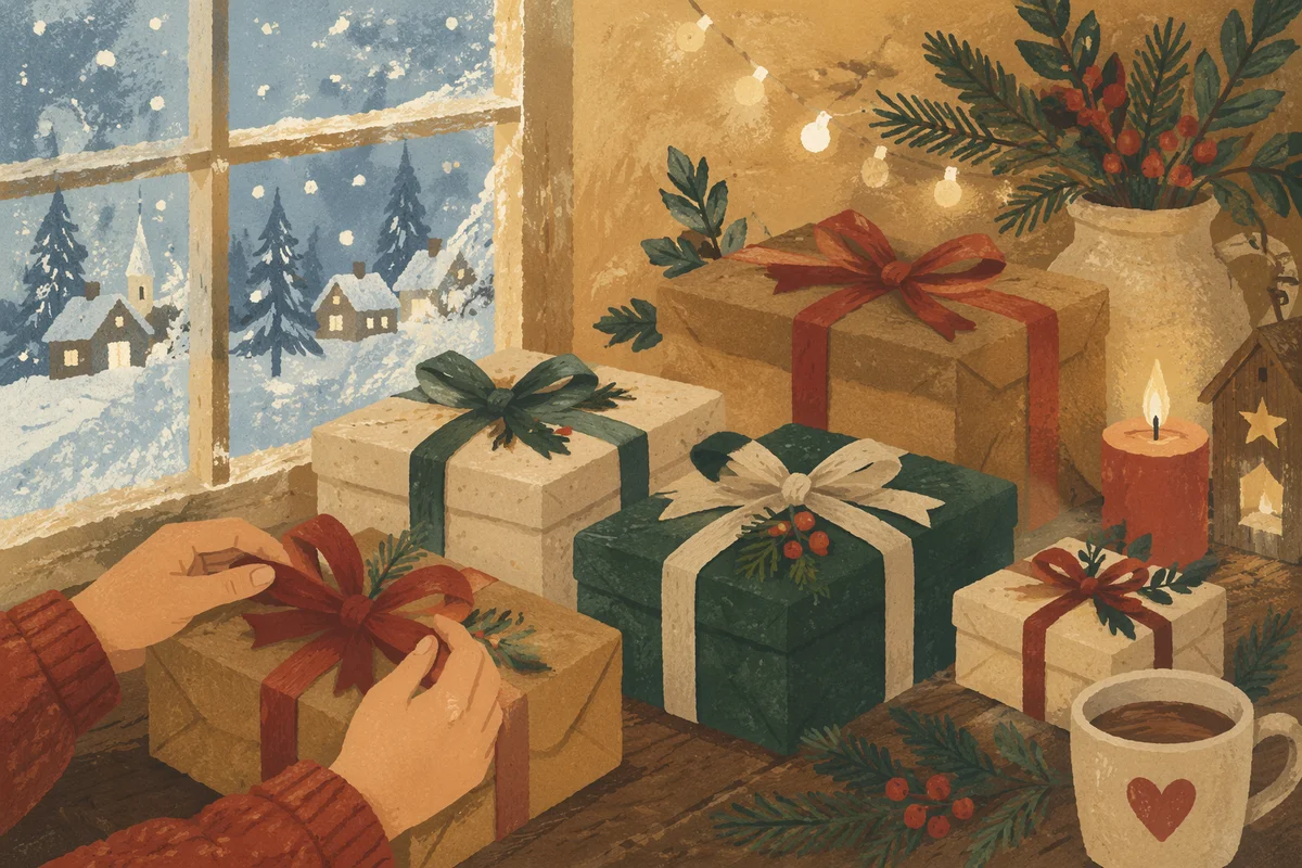 Christmas Gift Boxes by Frosted Window