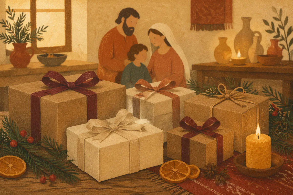 Peaceful Christmas Gifts with Evergreen and Candle