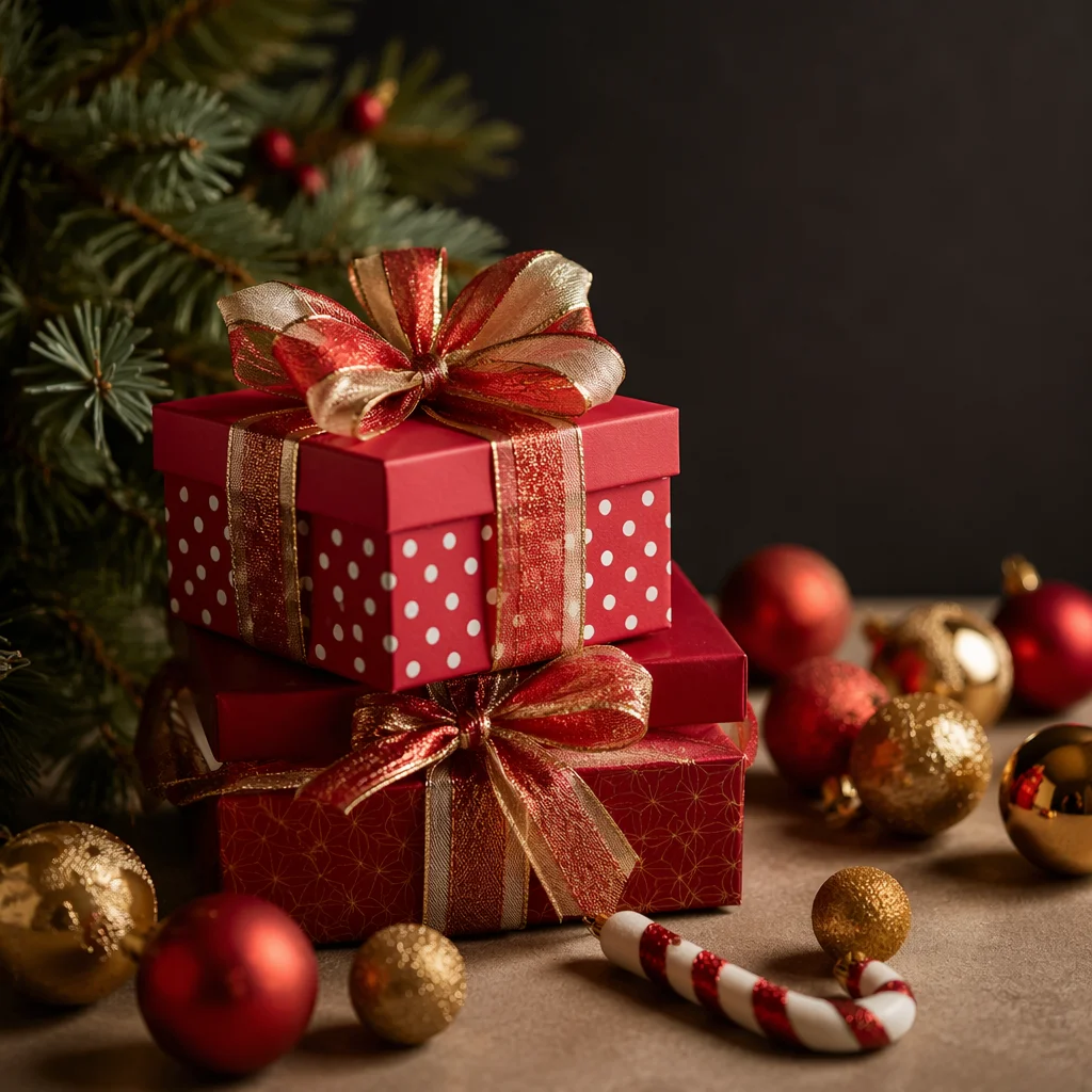 Elegant Christmas Gift Boxes with Ribbon Bows
