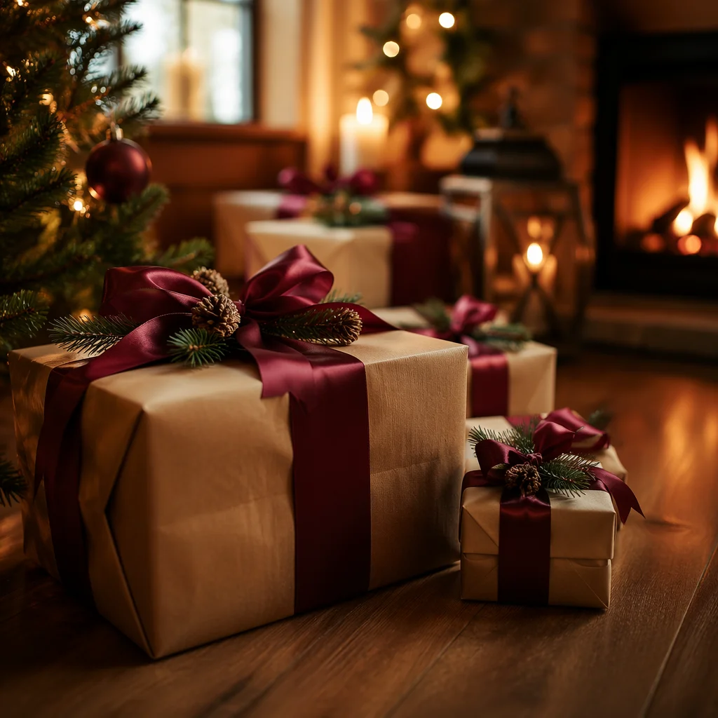 Cozy Christmas Gifts by Fireplace