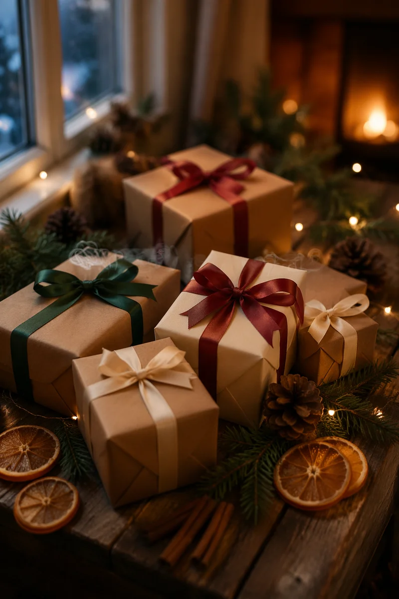 Cozy Christmas Gift Boxes with Ribbons