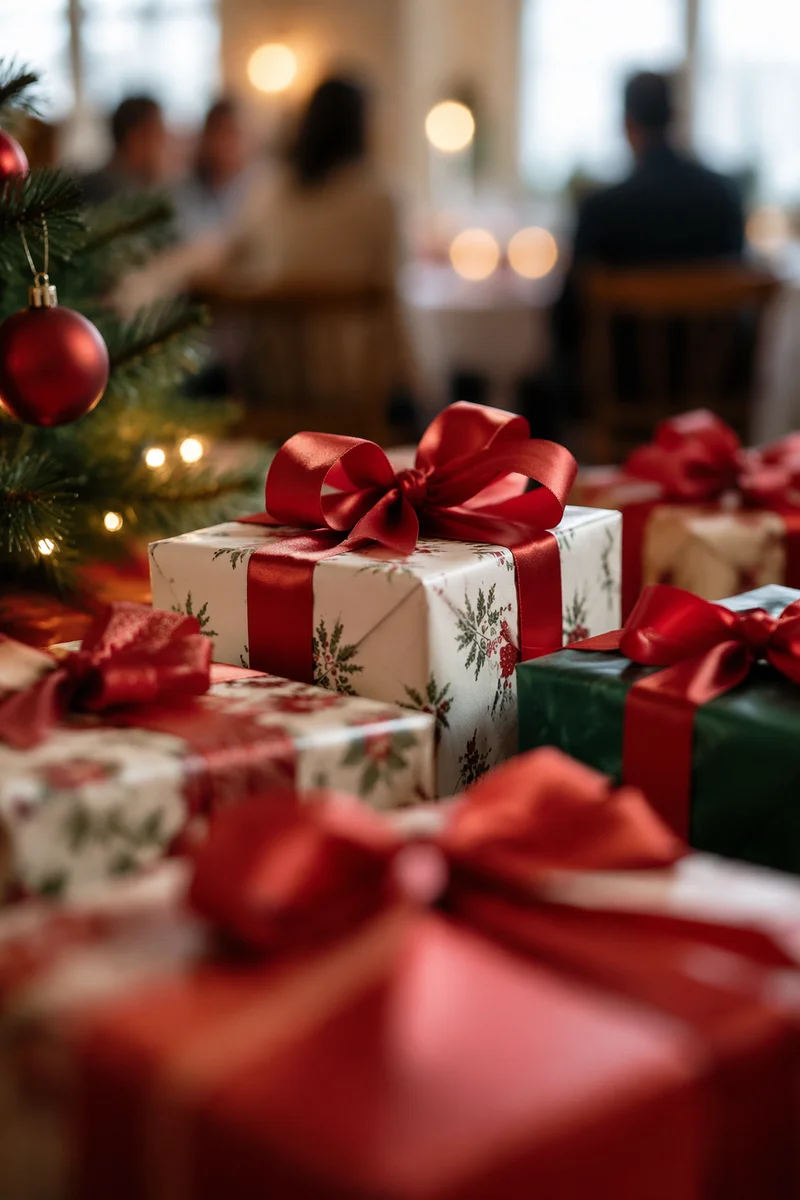 Festive Christmas Gift Boxes with Ribbon Bows
