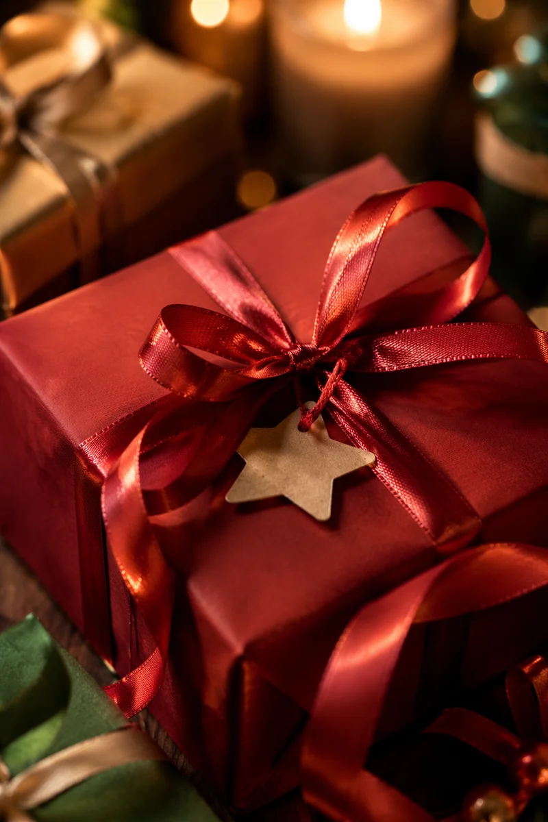 Festive Red Christmas Gift With Ribbon Bow