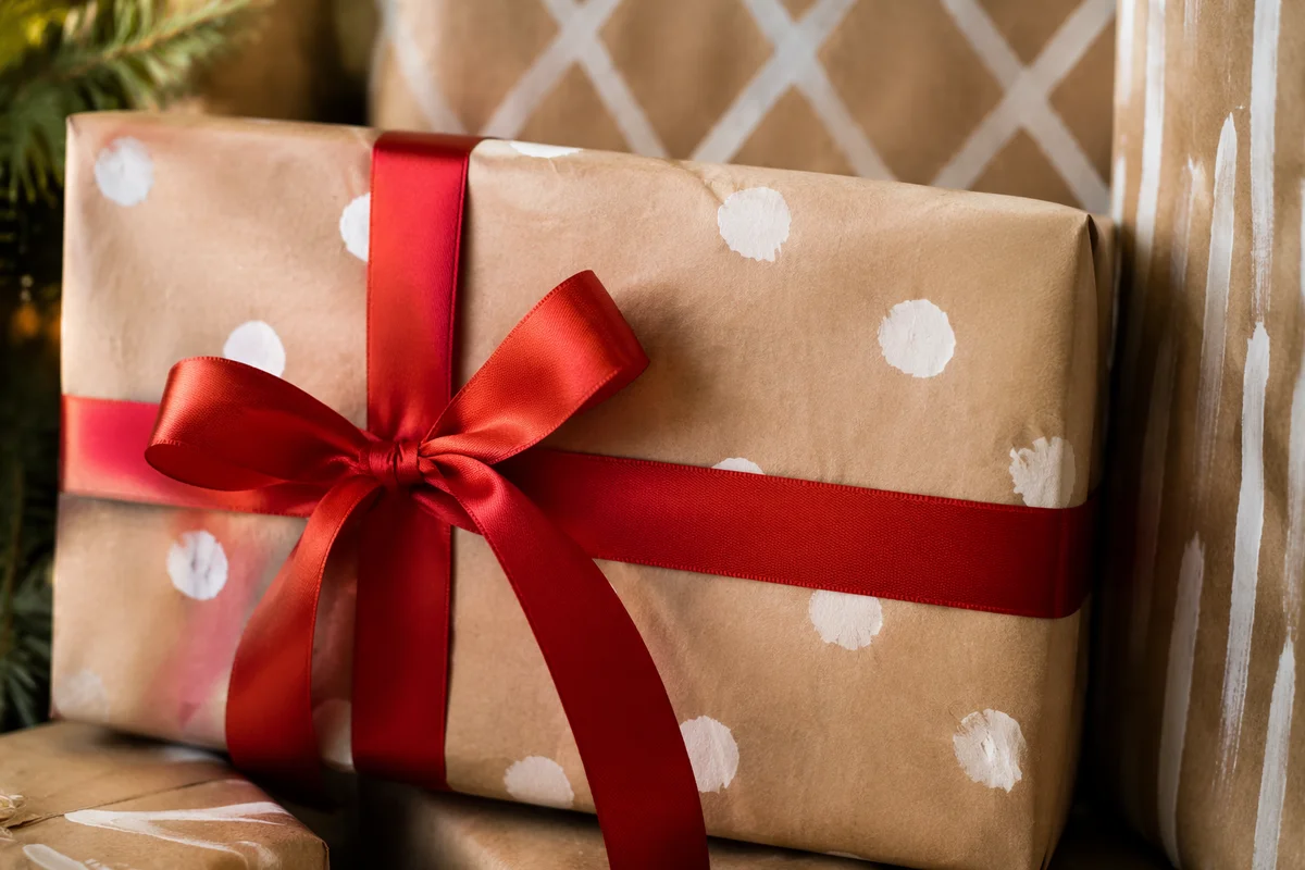 Handmade Kraft Christmas Gifts With Red Bow