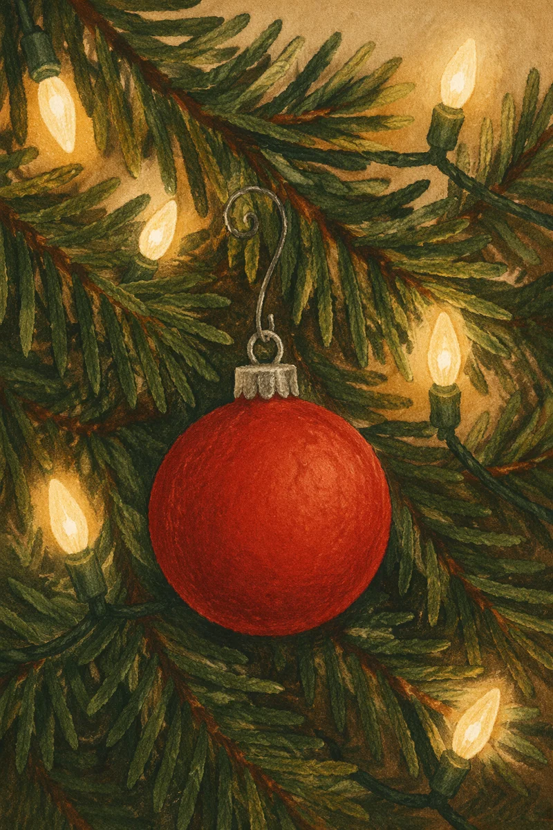 Red Christmas Bauble in Warm Lights