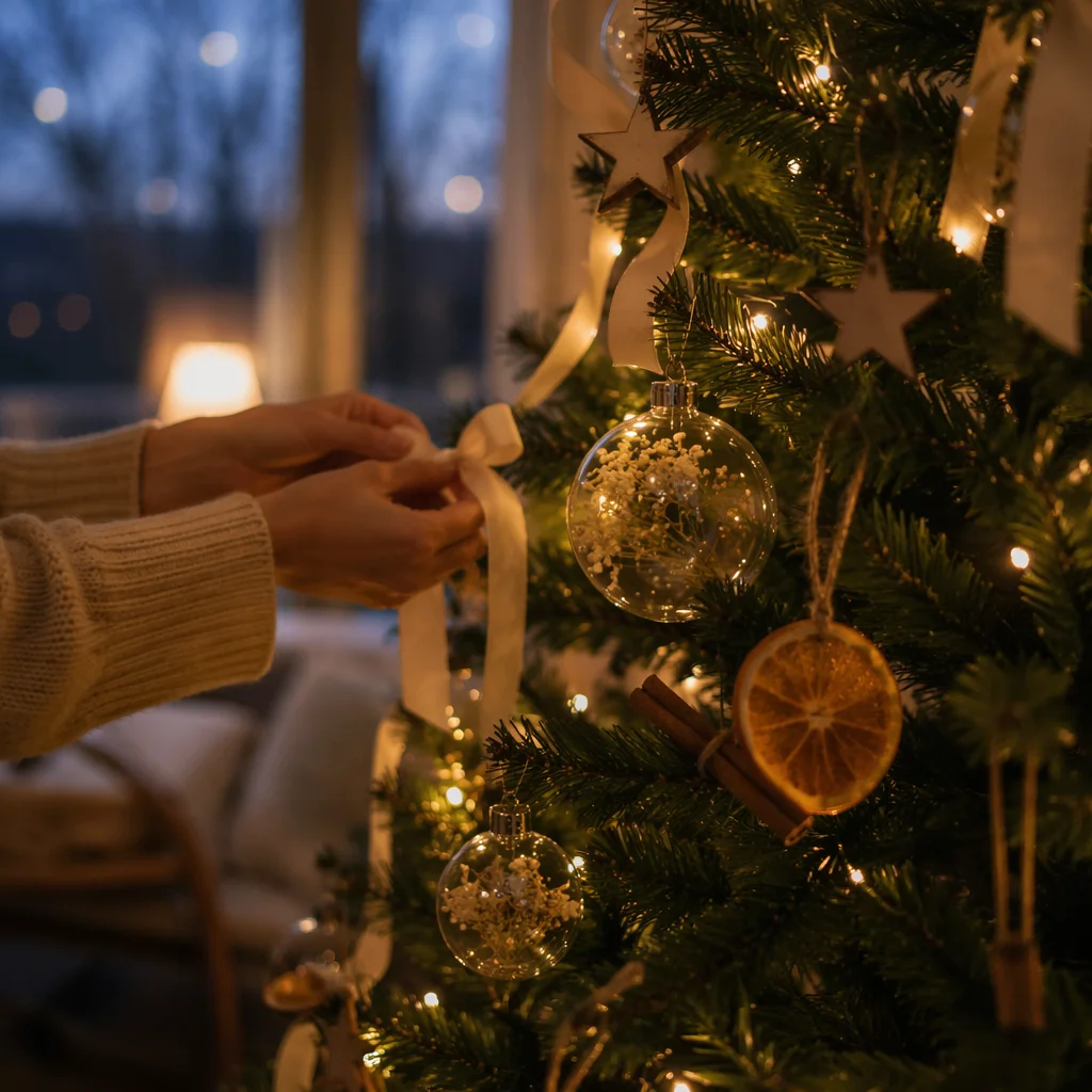 Christmas Tree Ornaments in Warm Lights