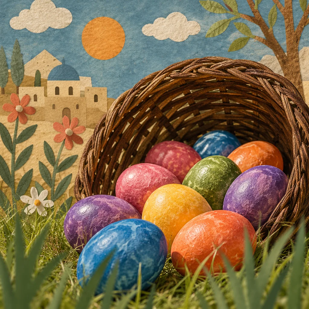 Colorful Easter Eggs in Rustic Basket