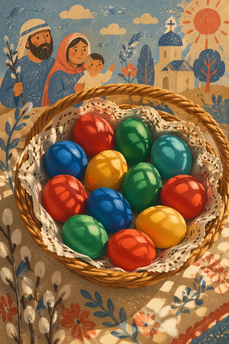 Colorful Easter Eggs in Wicker Basket
