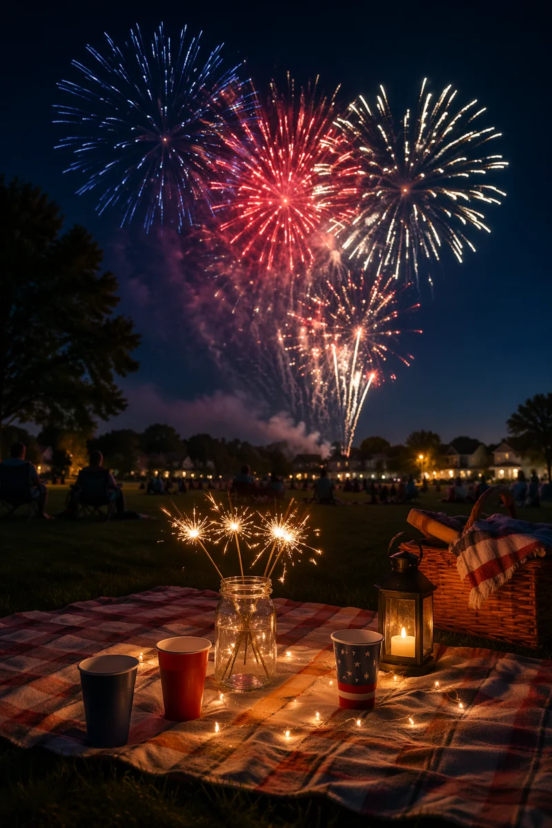 Fourth of July Fireworks Over Park